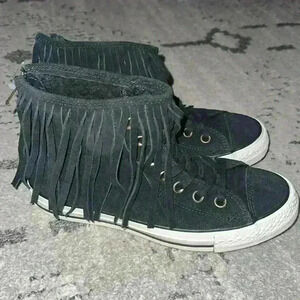 Converse Women's Fringe Suede Leather Faux Shearling High Top Zipper Sneakers 7